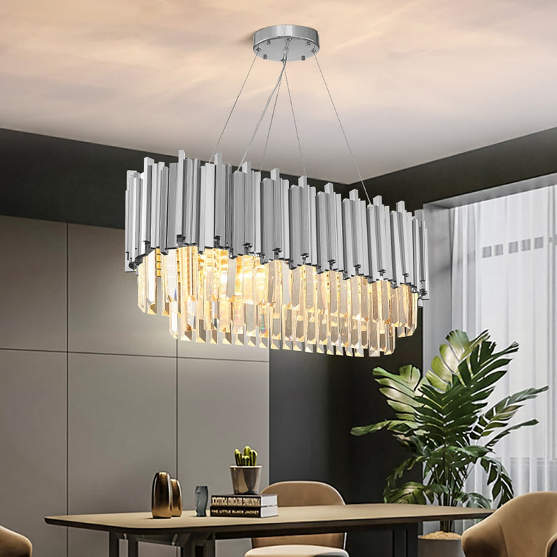 Dining room modern crystal chandelier oval design home decor hang light fixture luxury kitchen island rectangle led cristal lamp