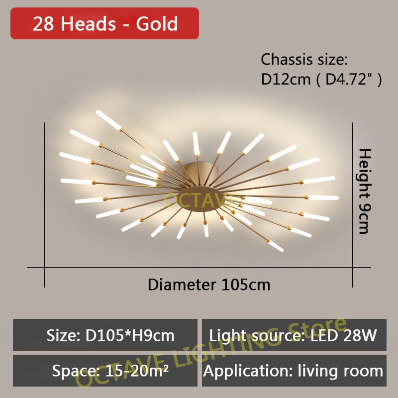 LED Ceiling Light Multi-head Black Or Gold Creative Modern Iron Panel Lamp For Dining Living Room Bedroom Lobby Home Decoration