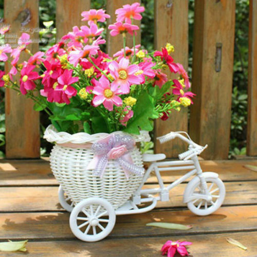 Bicycle shape Flower Basket Garden Decor Plastic White Tricycle Bike Design Flower Basket Storage Party Decoration Pots