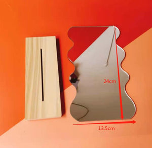 Korean style Makeup Mirror Ins Irregular Acrylic Decorative Mirror Wooden Base Cosmetic de maquillaje Beauty Tools Dropshipping