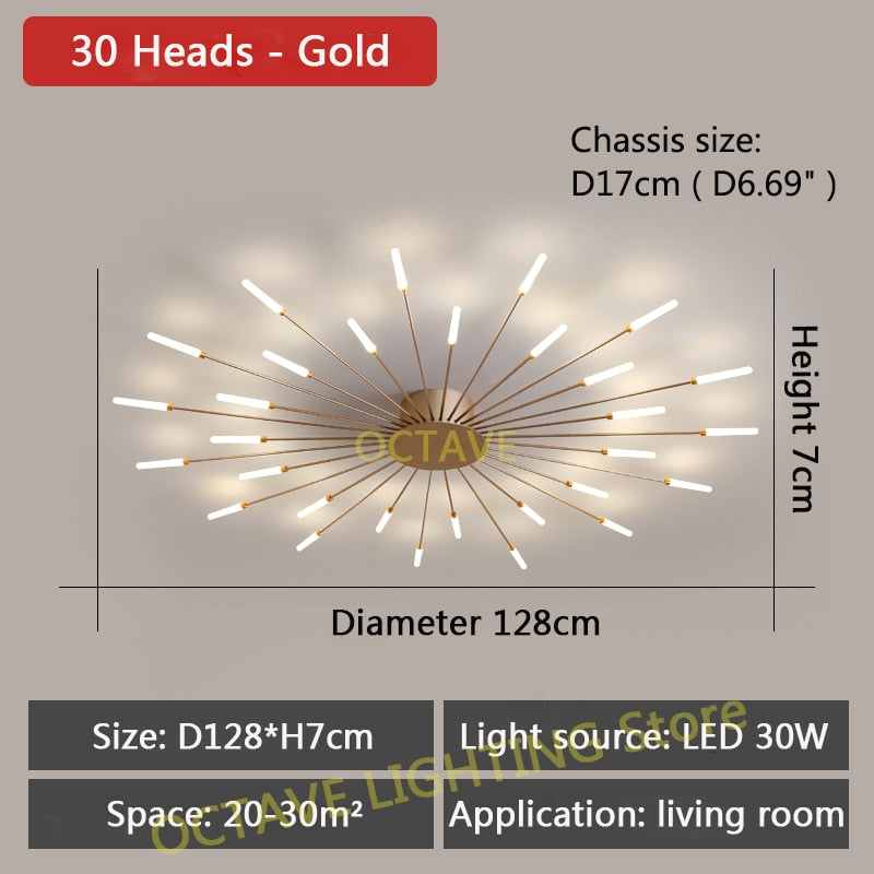 LED Ceiling Light Multi-head Black Or Gold Creative Modern Iron Panel Lamp For Dining Living Room Bedroom Lobby Home Decoration