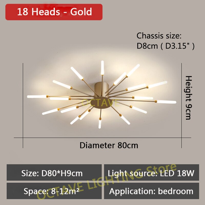 LED Ceiling Light Multi-head Black Or Gold Creative Modern Iron Panel Lamp For Dining Living Room Bedroom Lobby Home Decoration