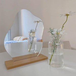 Korean style Makeup Mirror Ins Irregular Acrylic Decorative Mirror Wooden Base Cosmetic de maquillaje Beauty Tools Dropshipping
