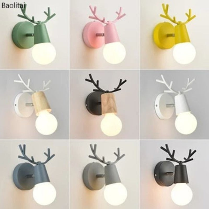 LED Antlers Wall Lamp Colorful Wooden Nordic Vintage Modern Loft Children&#39;s Room Bedroom Parlor Bedside Stair Home Lights