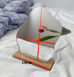 Korean style Makeup Mirror Ins Irregular Acrylic Decorative Mirror Wooden Base Cosmetic de maquillaje Beauty Tools Dropshipping