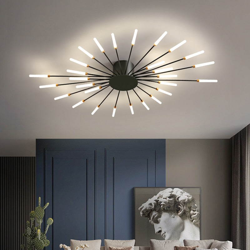 LED Ceiling Light Multi-head Black Or Gold Creative Modern Iron Panel Lamp For Dining Living Room Bedroom Lobby Home Decoration