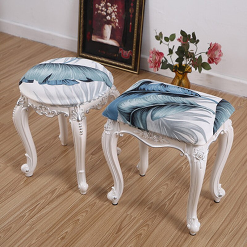 1PC Round/Square Dressing Table Stool Chair Covers Elastic Make Up Seat Slipcover European Style Bedroom Living Room