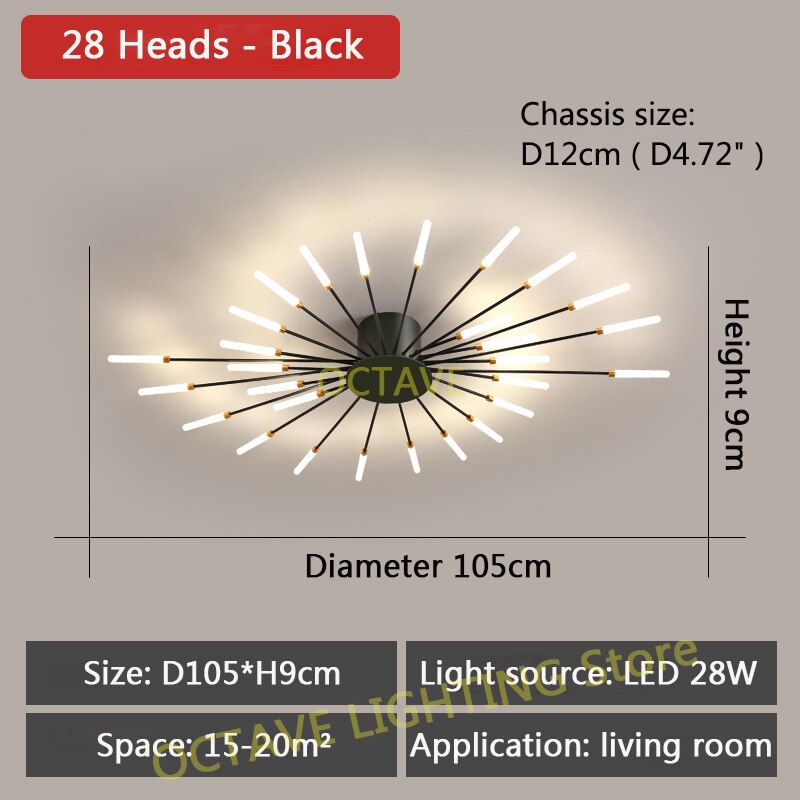 LED Ceiling Light Multi-head Black Or Gold Creative Modern Iron Panel Lamp For Dining Living Room Bedroom Lobby Home Decoration