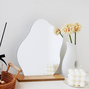Korean style Makeup Mirror Ins Irregular Acrylic Decorative Mirror Wooden Base Cosmetic de maquillaje Beauty Tools Dropshipping