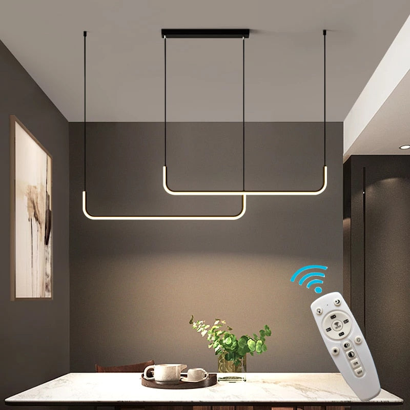 Modern LED Ceiling Chandelier Table Dining Room Kitchen Minimalist Pendant Home Decor Lighting Lustre Linear Lamp Suspension Rod