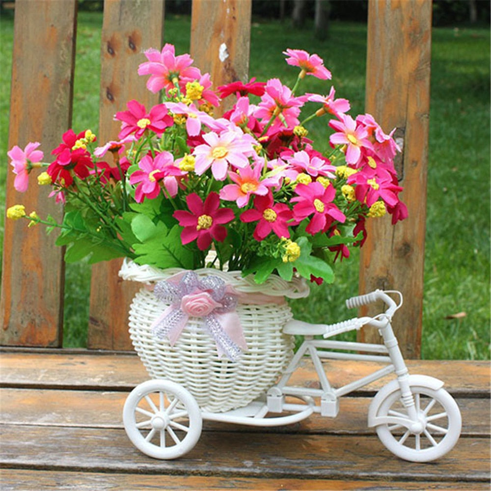 Bicycle shape Flower Basket Garden Decor Plastic White Tricycle Bike Design Flower Basket Storage Party Decoration Pots