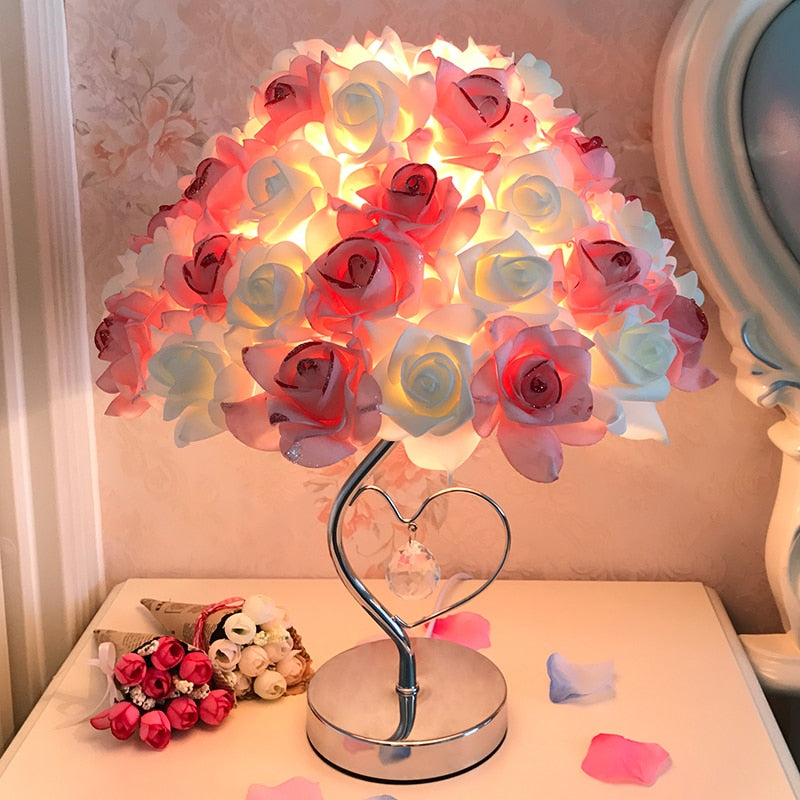 European Table Lamp Rose Flower LED Night Light Bedside Lamp Home Wedding Party Decor Atmosphere Night Light Sleep Lighting