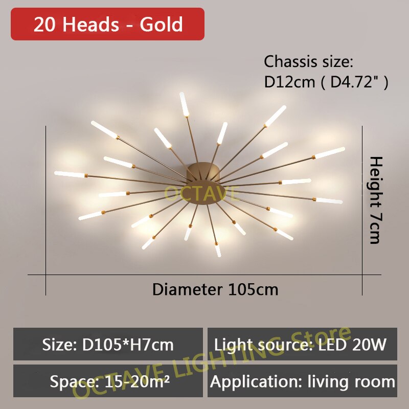 LED Ceiling Light Multi-head Black Or Gold Creative Modern Iron Panel Lamp For Dining Living Room Bedroom Lobby Home Decoration