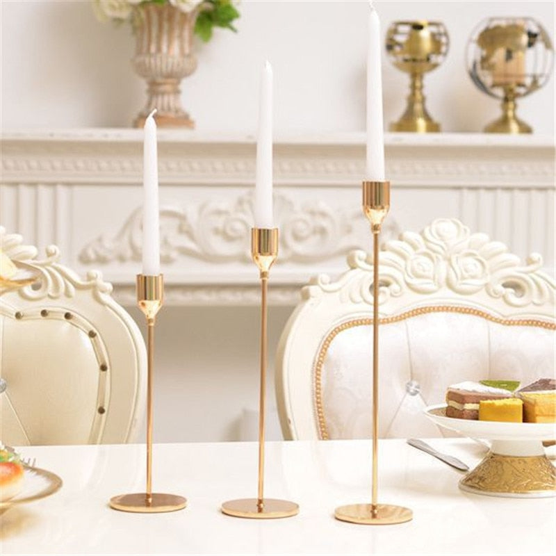 3 Pcs/ Set  European Metal Candle Holder Simple Golden Wedding Decoration Bar Party Living Room Decoration Home Decoration