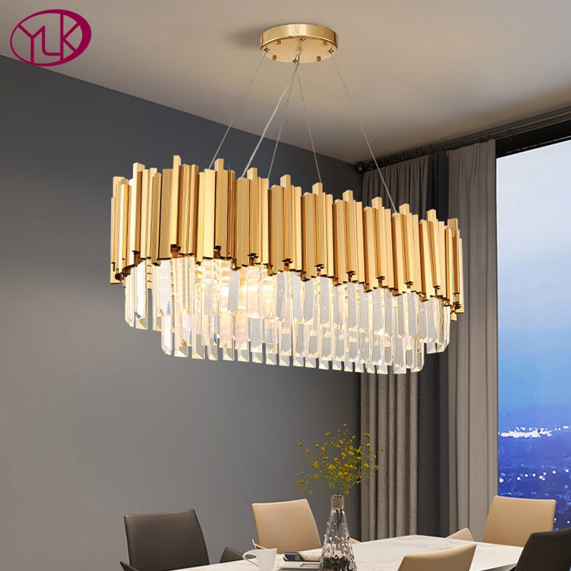 Dining room modern crystal chandelier oval design home decor hang light fixture luxury kitchen island rectangle led cristal lamp