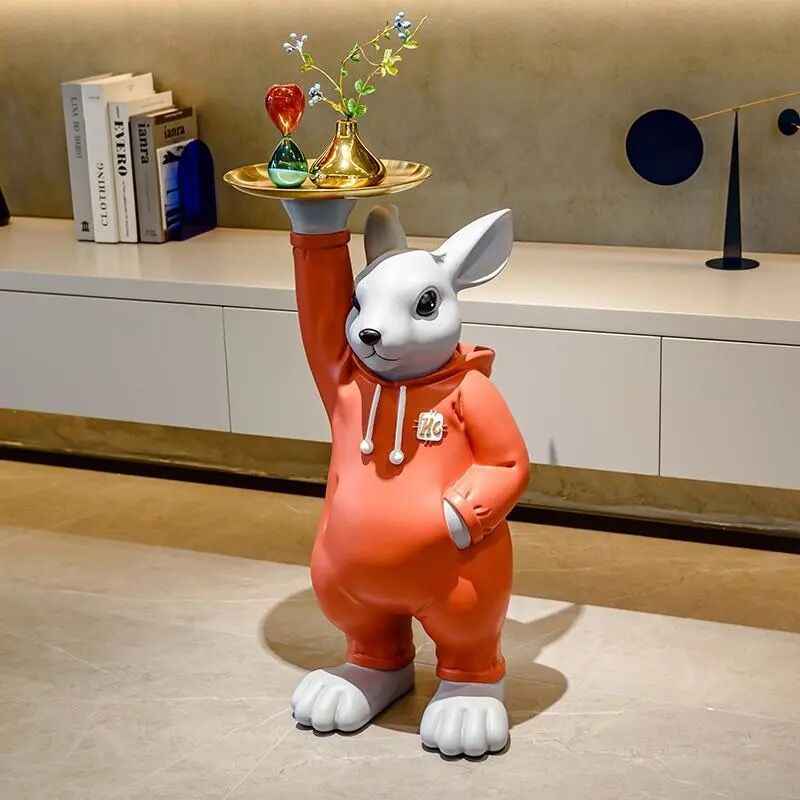 Home Decor Rabbit Large Floor Ornament Decoration Pure Handmade Animal Resin Decoration Home Tray Sculptures And Statues