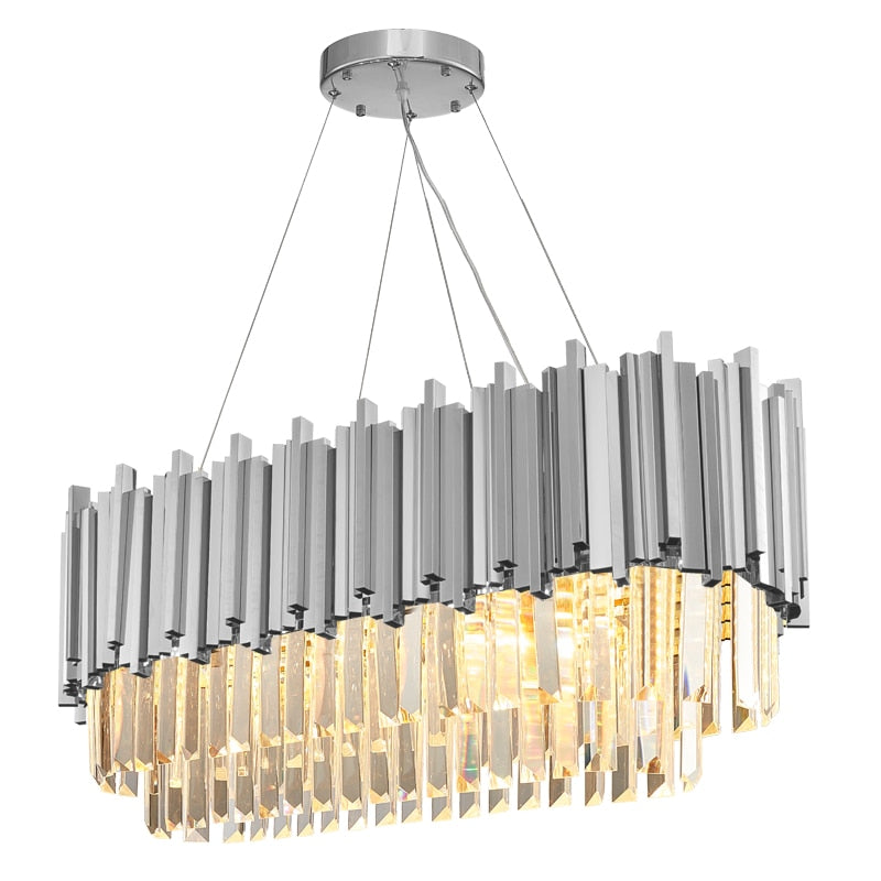 Dining room modern crystal chandelier oval design home decor hang light fixture luxury kitchen island rectangle led cristal lamp