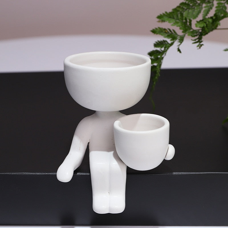 Creative Cute Imitation Humanoid Ceramic Flower Pot Succulent Planter Crafts Vase Home Decoration Personalized Gift Wholesale