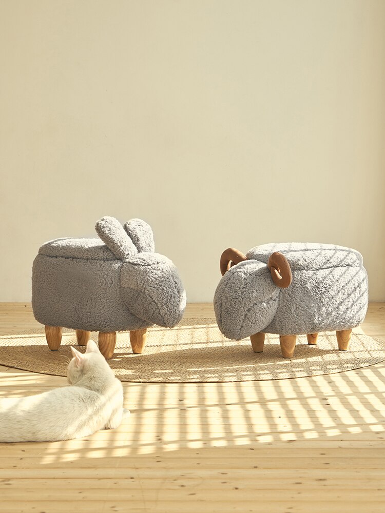 Little Sheep Footstool Storage Stool Furniture Children's Dining Chair Nordic Solid Wood Make Up Chairs Dressing Coffee Stools