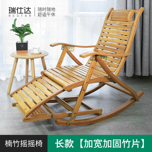 B Bamboo recliner folding rocking chair balcony home leisure chair lazy sunbathing old man backrest leisurely chair