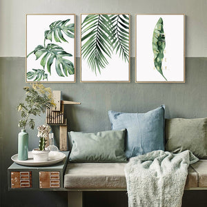 Plant Green Leaves Canvas Watercolor Painting