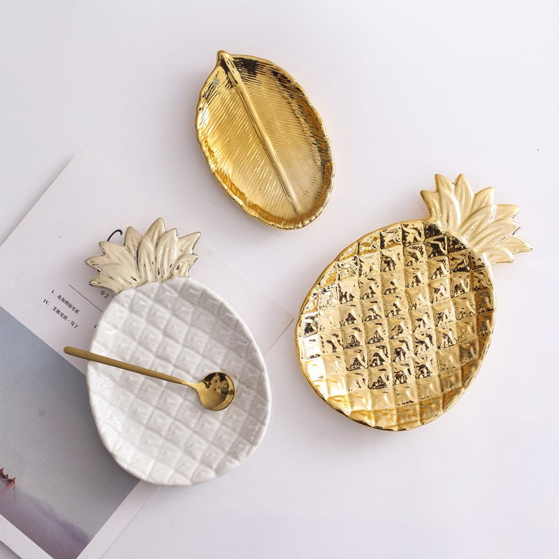 Decorative Gold Pineapple Leaf Ceramic Plate