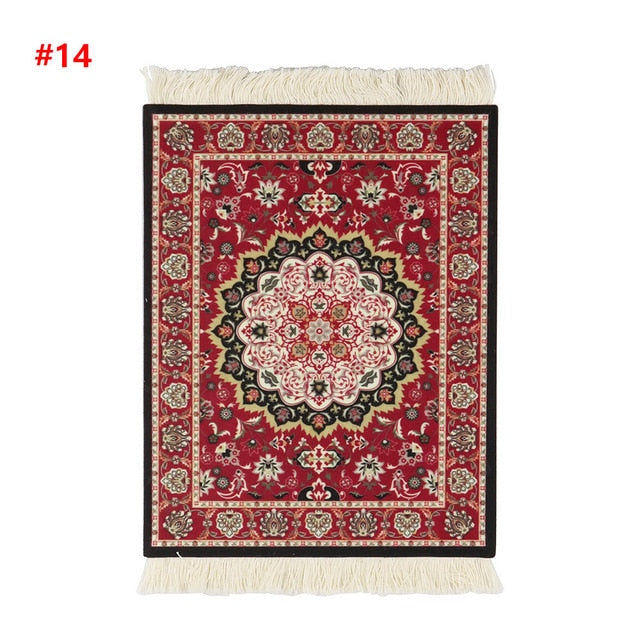 Persian Mini Woven Rug Mat Mousepad Retro Style Carpet Pattern Cup laptop PC Mouse Pad with Fring Home Office Table Decor Craft