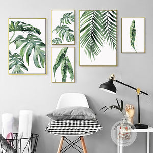 Plant Green Leaves Canvas Watercolor Painting