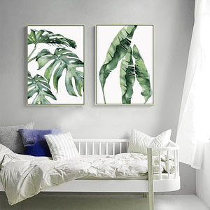 Plant Green Leaves Canvas Watercolor Painting