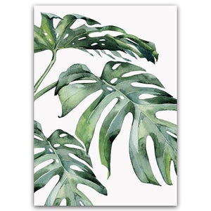 Plant Green Leaves Canvas Watercolor Painting