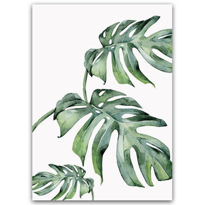 Plant Green Leaves Canvas Watercolor Painting