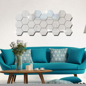 6/12PCs Geometric 3D Hexagon Mirror Wall Sticker