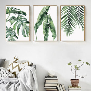 Plant Green Leaves Canvas Watercolor Painting