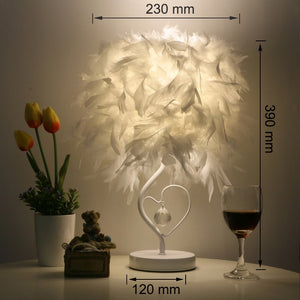 Heart Shape Feather Crystal Table Lamp