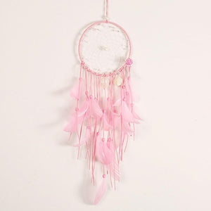 Girl Heart Dream Catcher National Feather Ornaments Lace Ribbons Feathers Wrapped Lights Girls Room Decor Dreamcatcher