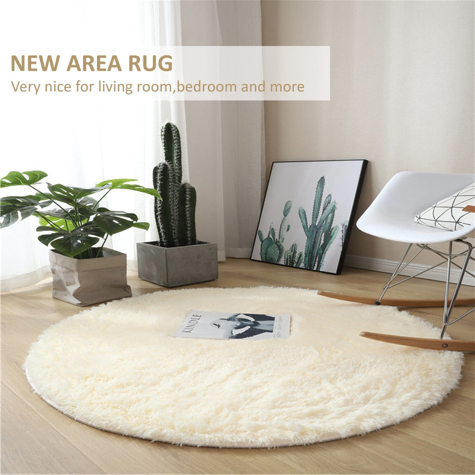 Fluffy Round Rug Carpet For Living Room Solid Color Thicken Soft Faux Fur Rugs Bedroom Plush Shaggy Area Rug Kids Room Floor Mat