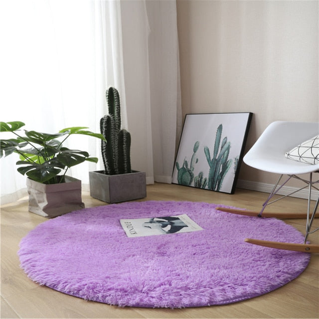 Fluffy Round Rug Carpet For Living Room Solid Color Thicken Soft Faux Fur Rugs Bedroom Plush Shaggy Area Rug Kids Room Floor Mat