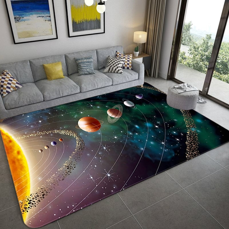 Space Universe Planet 3D Floor Mat Carpet Living Room Large Size Flannel Soft Bedroom Rug For Children Boys Toilet Mat Doormat