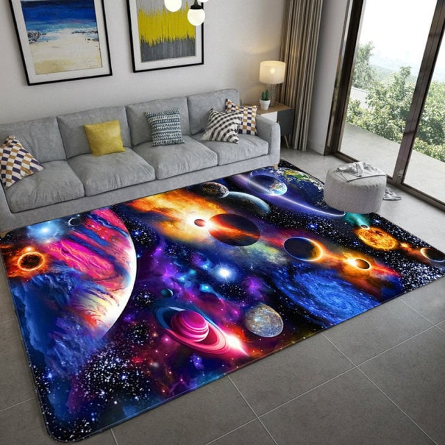 Space Universe Planet 3D Floor Mat Carpet Living Room Large Size Flannel Soft Bedroom Rug For Children Boys Toilet Mat Doormat