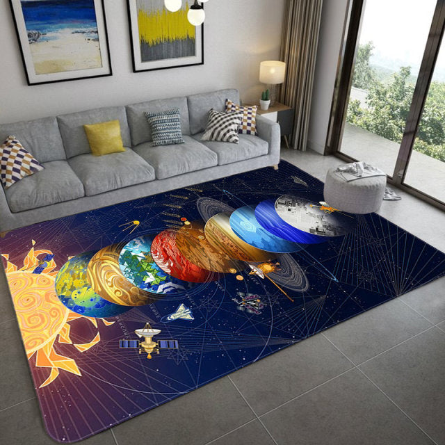 Space Universe Planet 3D Floor Mat Carpet Living Room Large Size Flannel Soft Bedroom Rug For Children Boys Toilet Mat Doormat