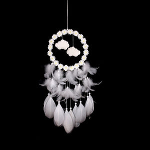 Girl Heart Dream Catcher National Feather Ornaments Lace Ribbons Feathers Wrapped Lights Girls Room Decor Dreamcatcher