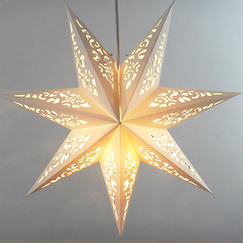 45cm Hollow Out Star Party Light Cover Window Grille Home Bedroom Night Light Cover Window Cut Paper Star Lampshade (White)