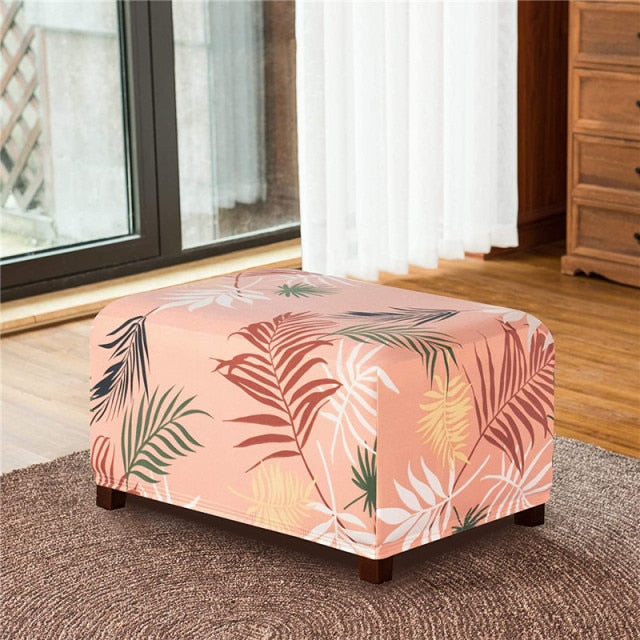 Leave Printed Ottoman Slipcovers Elastic Footstool Cover Polyester Sofa Foot Rest Stool Case Furniture Protector Pedal Covers