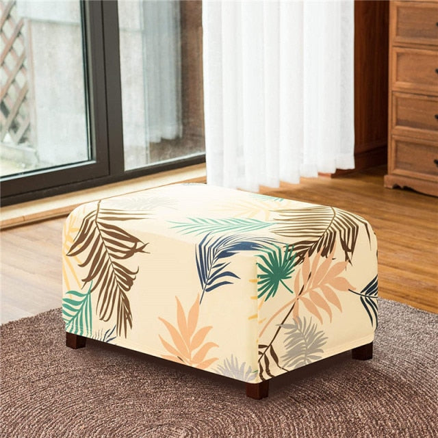 Leave Printed Ottoman Slipcovers Elastic Footstool Cover Polyester Sofa Foot Rest Stool Case Furniture Protector Pedal Covers