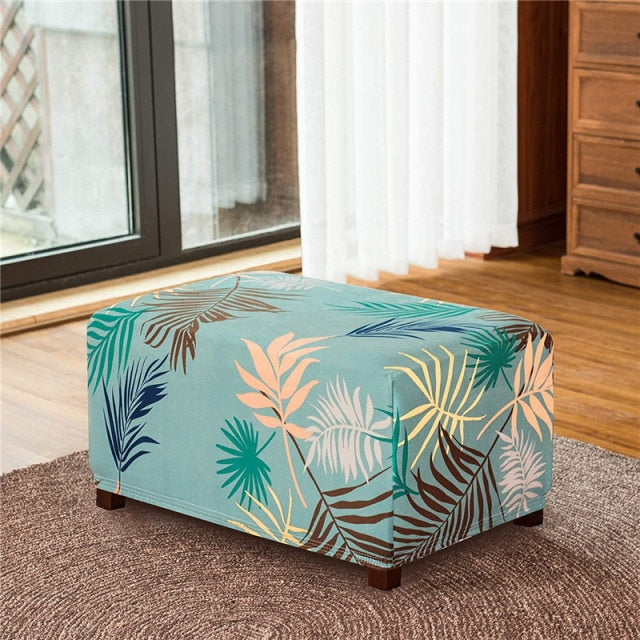 Leave Printed Ottoman Slipcovers Elastic Footstool Cover Polyester Sofa Foot Rest Stool Case Furniture Protector Pedal Covers