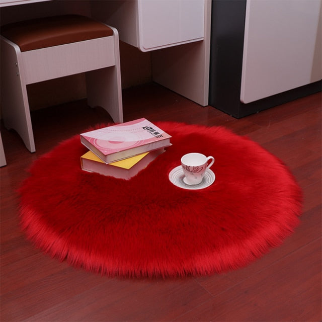 Round Soft Sheepskin Carpet for Living room Fluffy Faux Fur Wool Area Rugs Floor Mat White Modern Plush Carpets Rug Home Decor