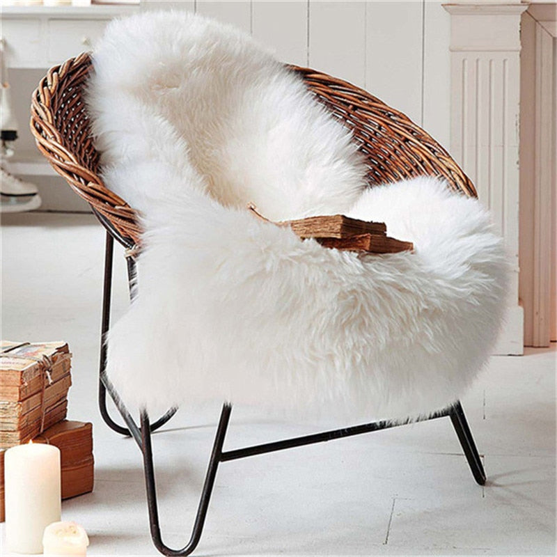 Soft Wool Throw Blanket Chair Cover Bedroom Mat Artificial Sheepskin Warm Hairy Anti-Slip Carpet Pad Seat Wool Textil Fur Rugs