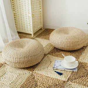 Natural Straw Round Ottoman