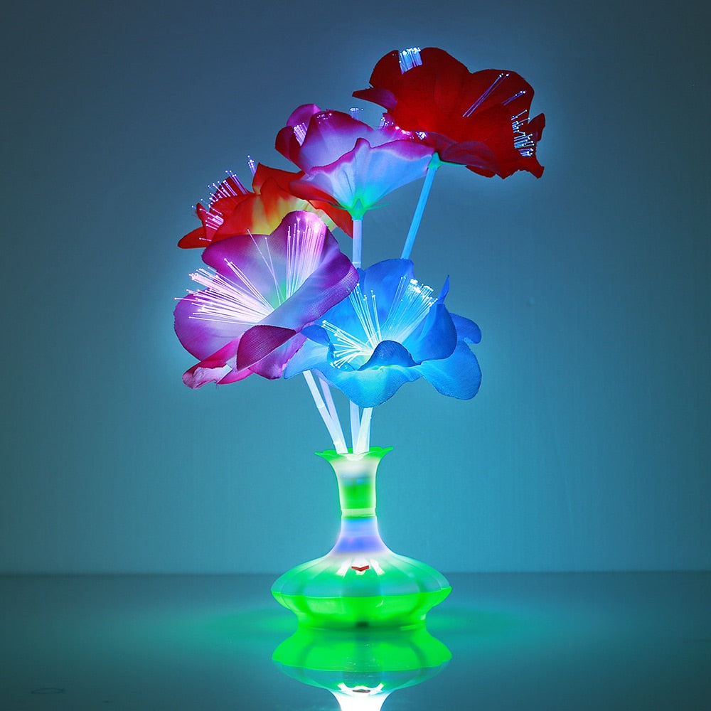 Optical Fiber Lamp Fiber LED Lamp Fiber Flower Light Beautiful Colorful Plastic Kapok Vase Christmas Home Bouquet Room