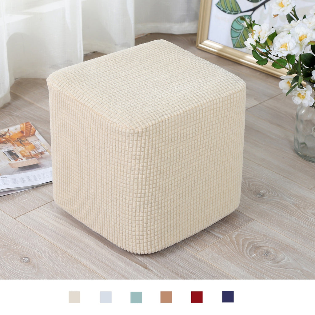 Elastic Square Ottoman Slipcover Footstool Protector Removable Washable Stretch Cover Chairs Sofa Foot Cover for Living Room